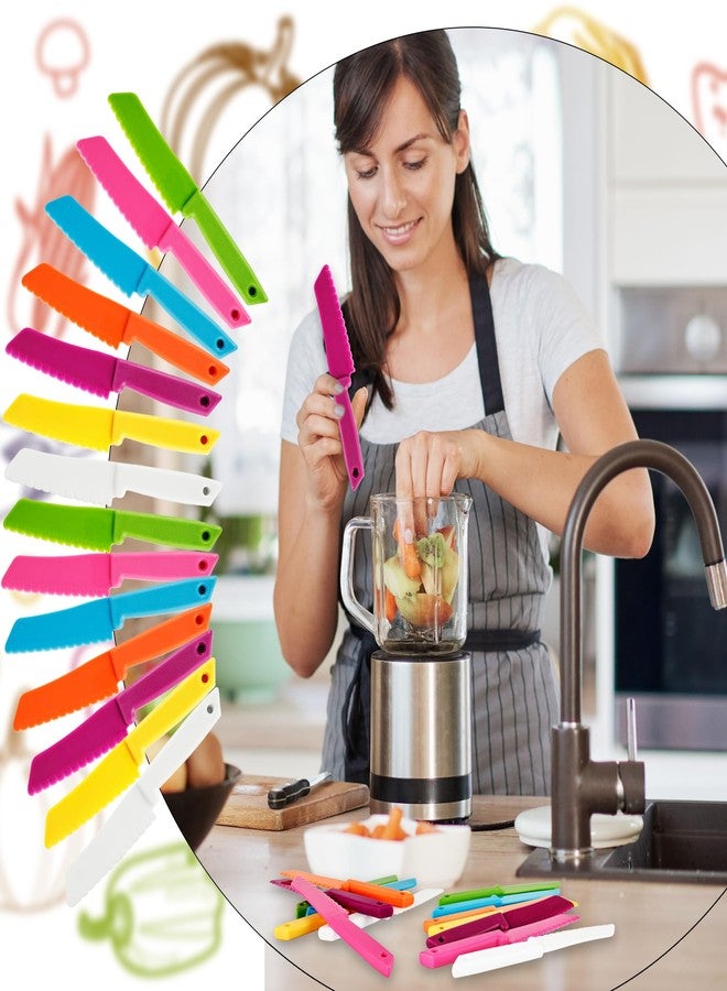 Drayear 21 Pcs Kids Plastic Knives for Cutting Kids Plastic Kitchen Knives Safe Cooking Tools for Toddlers Kid Play Kitchen Cooking Class Learning Kitchens Set, 7 Colors - Image 5